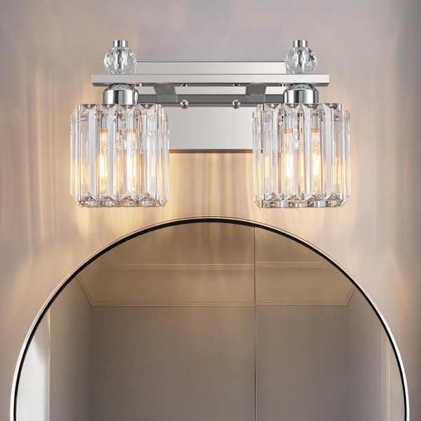 Rosdorf Park Modern Chrome Bathroom Vanity Light With Crystal Shade, 2 ... - Elegant Bathroom Lighting